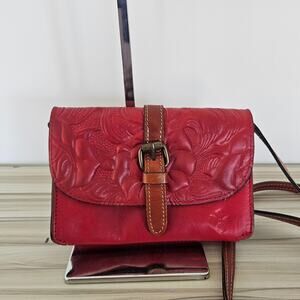 Patricia Nash Red Leather Embossed Small Crossbody Bag